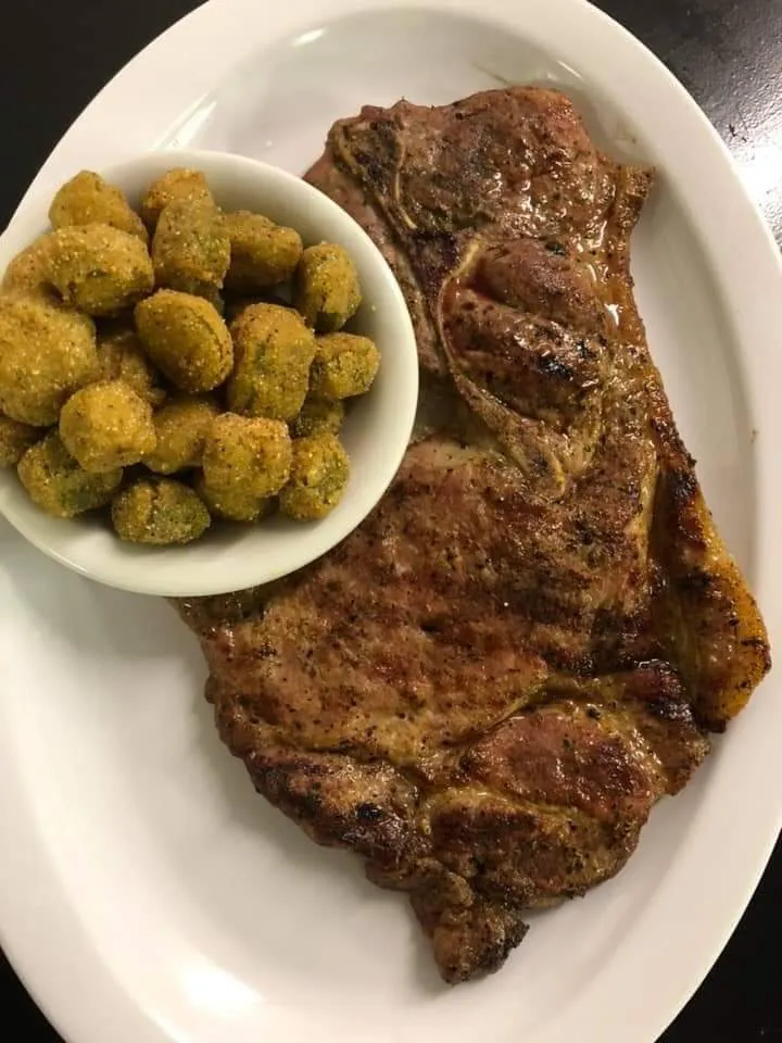 Grilled Pork Steak w Okra